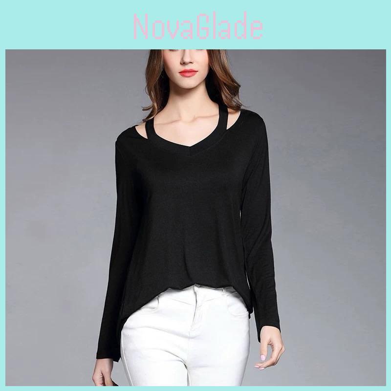 Simple Solid Color Off Shoulder Design Women Long Sleeved Top For Fall Comfort