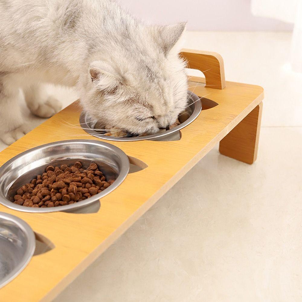 Cute Lifting Height Pet Food Bowl Stainless Steel Durable Cat Food Plate Three Bowls Design Pet Feeding Bowl Cat Feeding