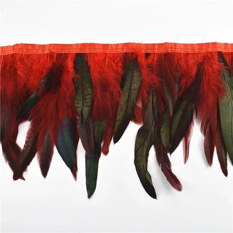 Rooster Feathers On Tape Tassel Fringe Trim Skirt with Dress Cock Chicken Pheasant Feather Ribbon Sewing Clothes DIY Decoration