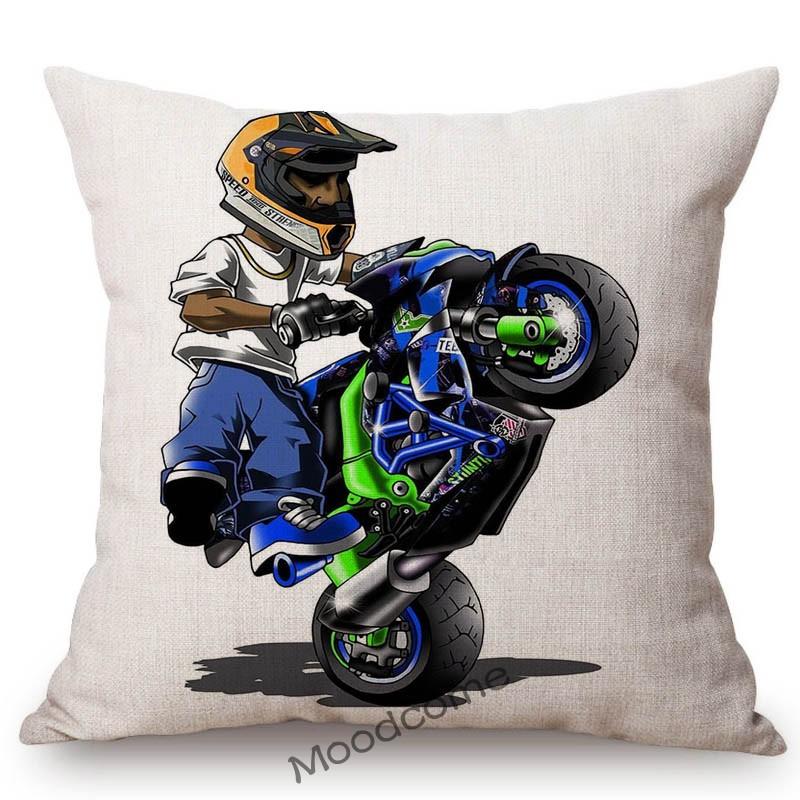 Xtreme Sport Motorcycle Stunting Riding Mtx Cute Cartoon Stunters Decorative Sofa Throw Pillow Case Cotton Linen Cushion Cover