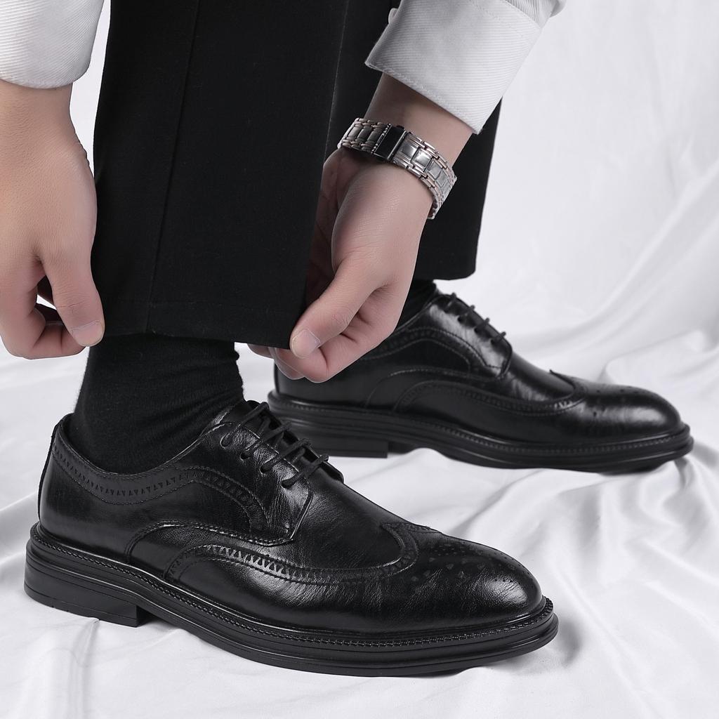 Business Dress Casual Shoes British Groom Leather Heightening Suit Soft Sole Wedding Leather Shoes Men's Spring Job