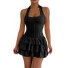 Moda Donna Colore Sexy Attillato Vestito Ruffle Corto Vestito da Festa Vestito a Spallina