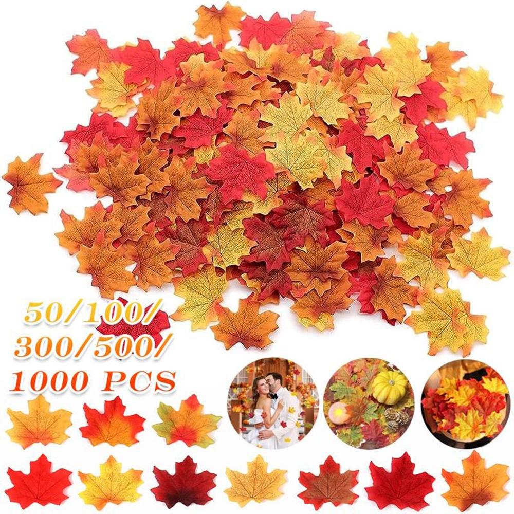 

50/100/300/500/1000 шт. искусственные кленовые листья, имитация растений, украшения, подходят для свадебной вечеринки, стола на День благодарения, украшения дома