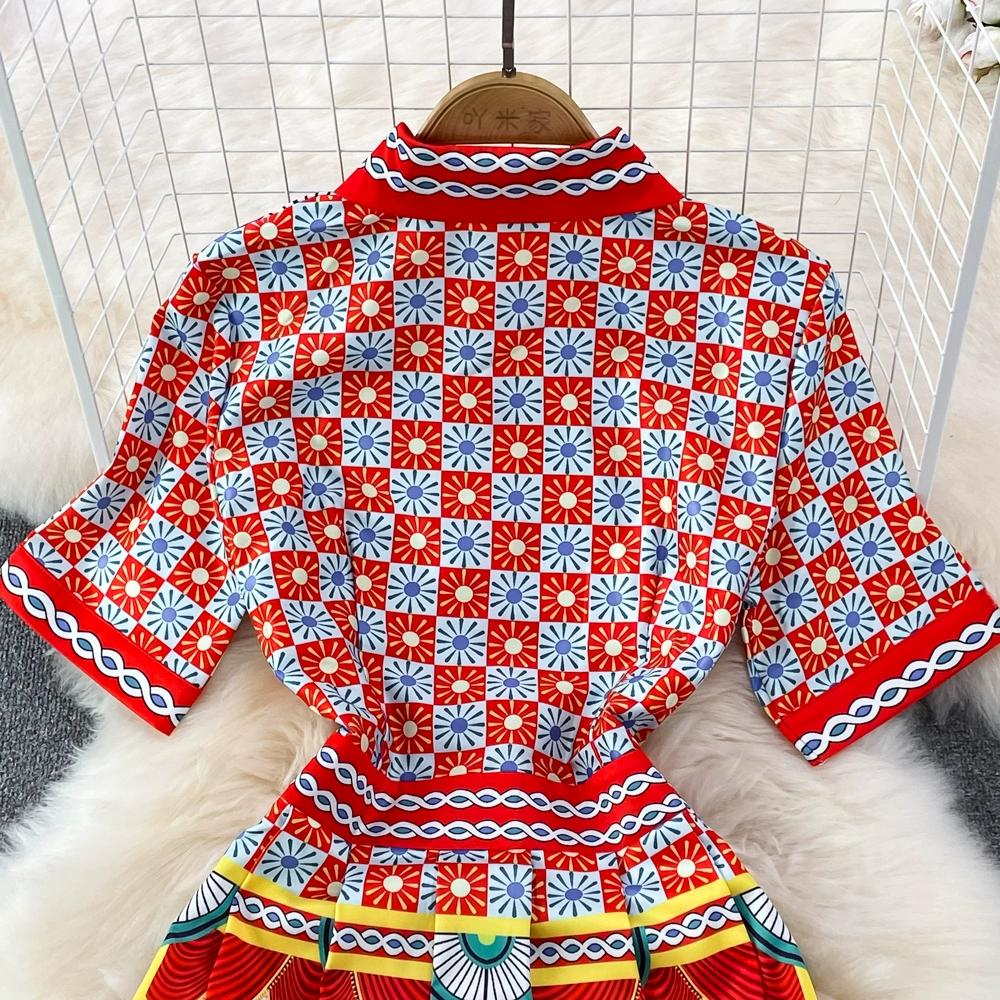 Summer Women Vintage Print Designer Runway Dresses Fashion Long Midi Party Shirt Dress