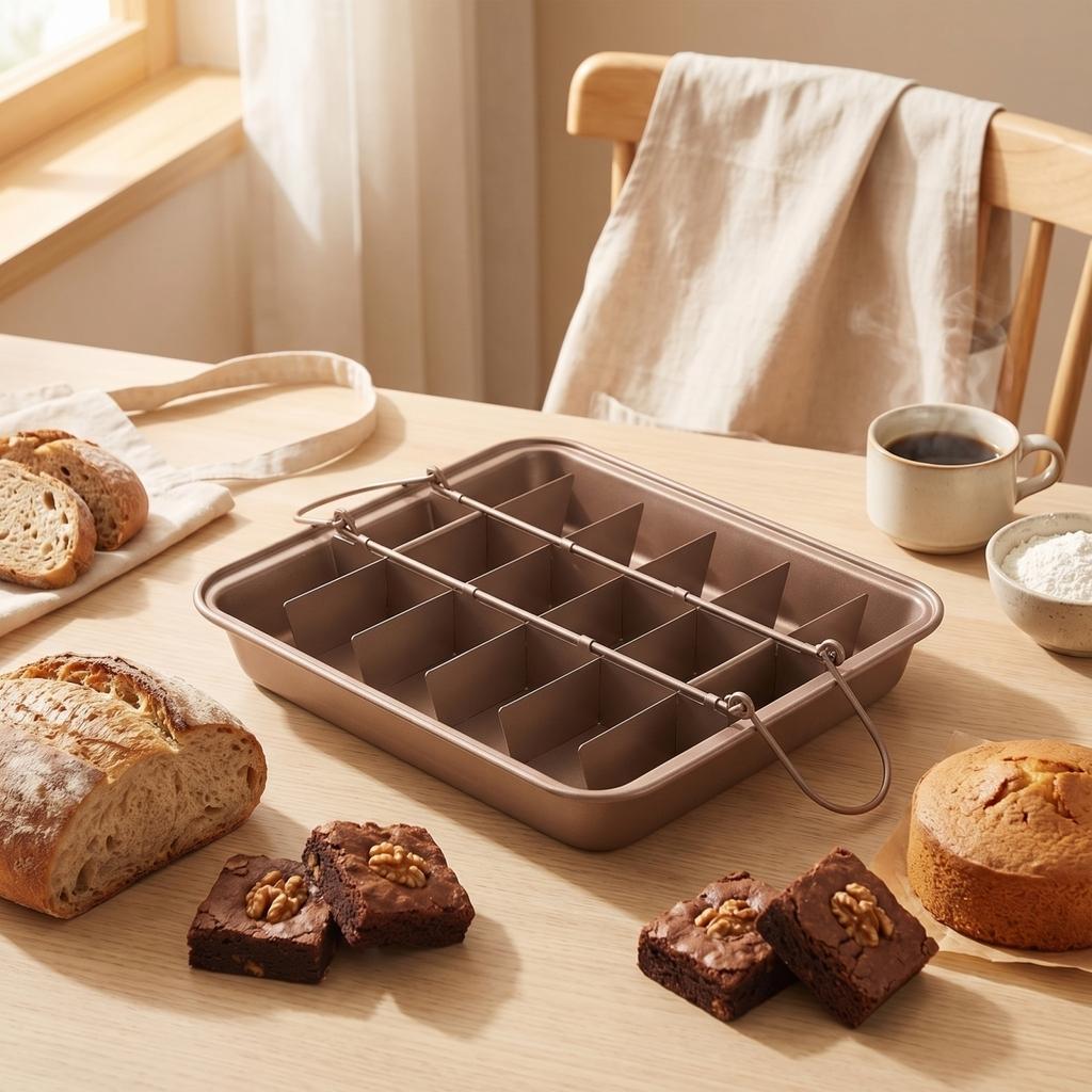 Teglia Quadrata con Divisori Fondo Spesso Solido Superficie Antiaderente per Stampo Pane Torta Strumento da Forno con Manici