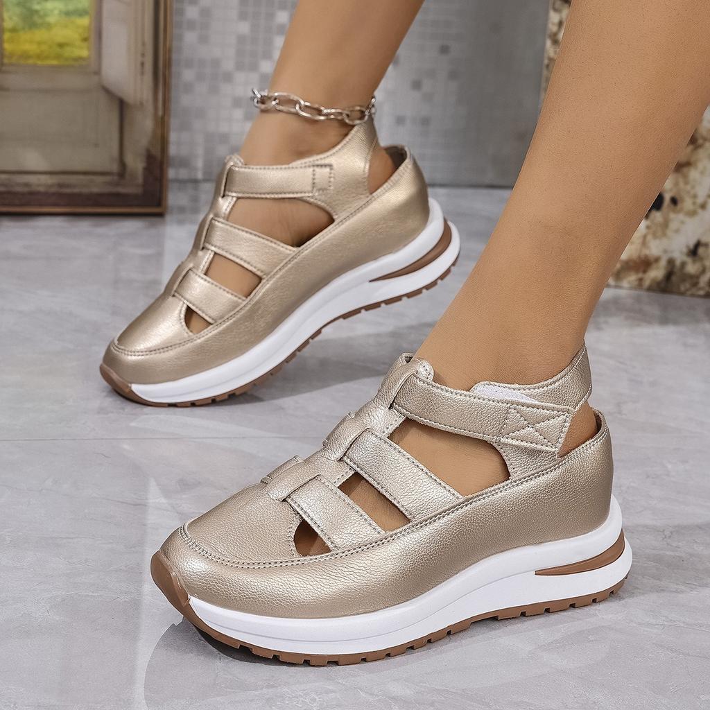 2025 foreign trade new women's thick-soled heightening sandals large size hollow round head inner heightening sports sandals