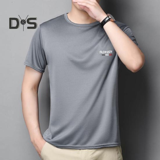 Summer Men Top Ice Silk Quick-drying Short Sleeves O Neck Loose Solid Color Thin Breathable Elastic Casual Pullover Daily Sport Top