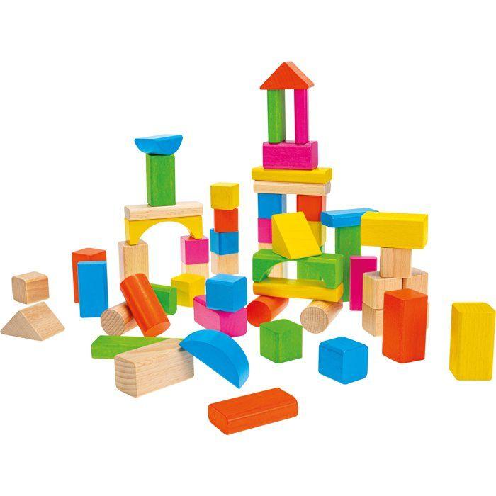 HEROS - Blocs de construction en bois colorés 100 % certifié FSC® - 60 pièces - Dès 1 ans