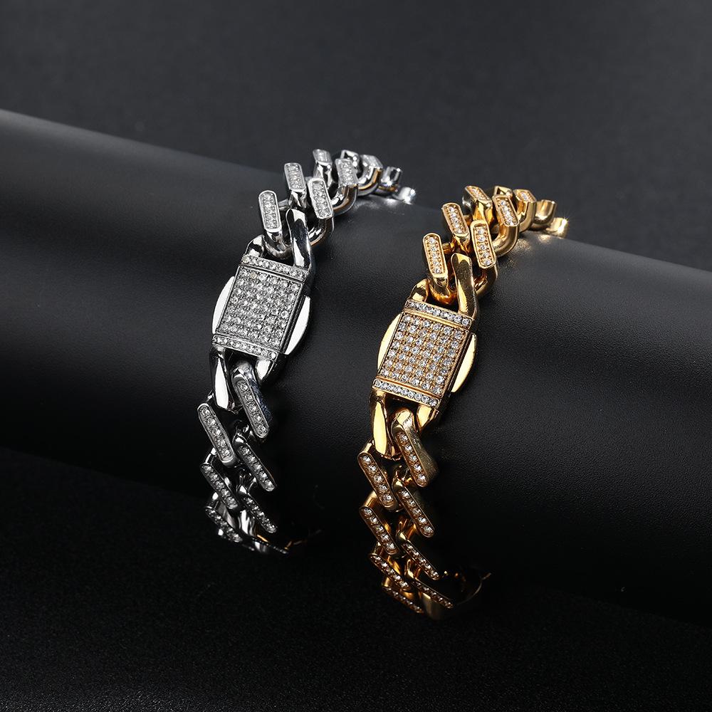 European and American Men's Exaggerated Diamond-shaped Gold Cuban Accessories Necklace Bracelet Jewelry Personalized Trend Jewelry Accessories 2026