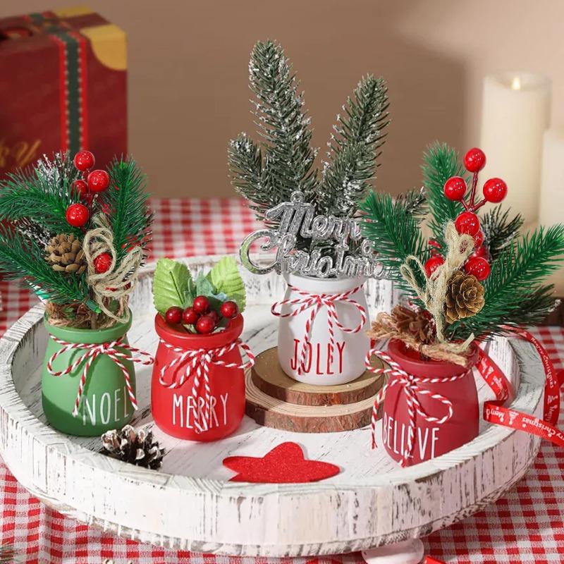 Artificial Berry Stem Pine Branches Christmas Ornaments Fake Flowers Holly Berries DIY Wreath Xmas Tree Party Decoration Gifts