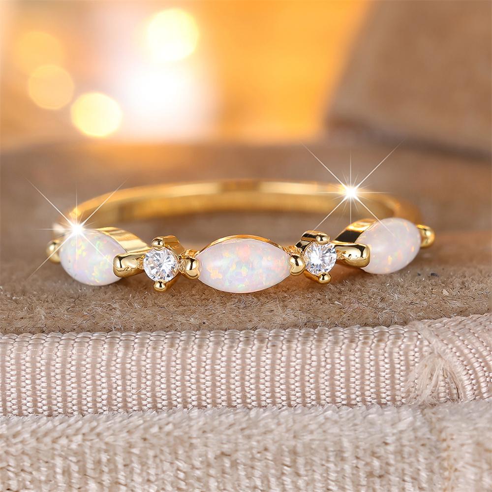 Small Marquise Stone Trendy White Opal Rings For Women Vintage Gold Color Engagement Bands Wedding Jewelry Bridal Versatile Gift