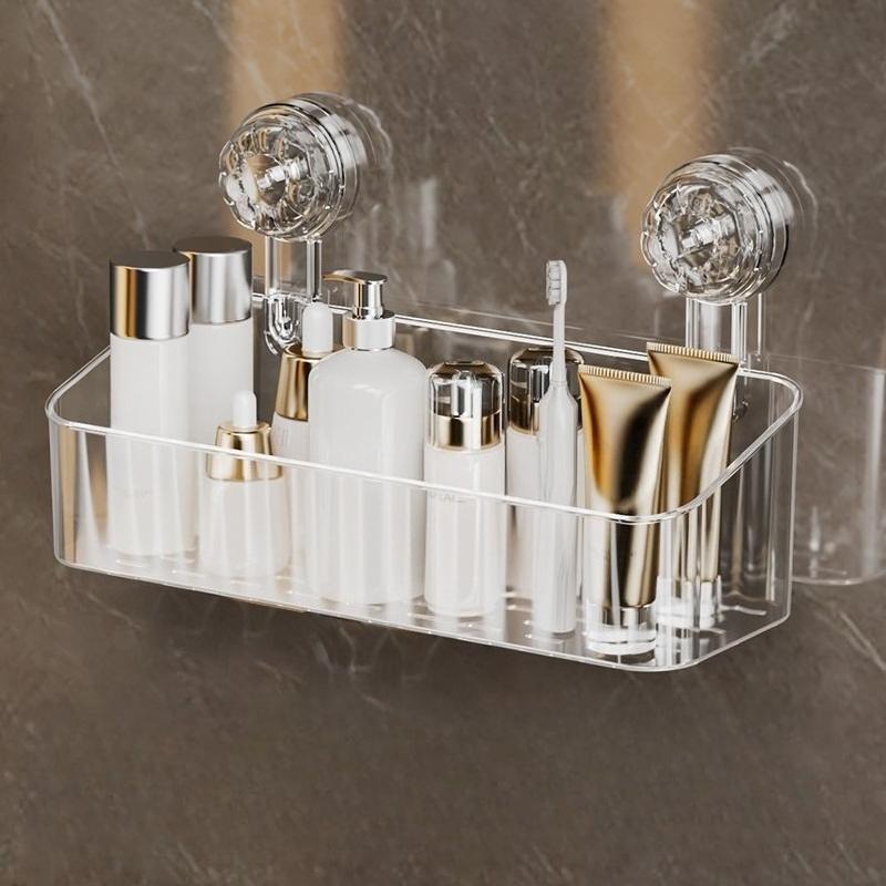 1PC Suction Cup Non-punching Rack Toilet Bathroom Wall-mounted with Hook Storage Rack Toiletries Storage Box