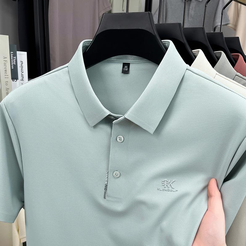 Ice Silk Seamless Short-Sleeved Polo Shirt Men'S Business Casual Breathable Lapel T-Shirt Top