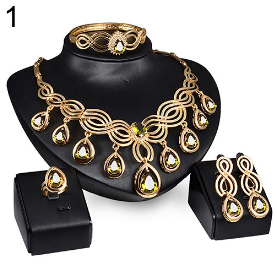 Noble Cubic Zirconia Earrings Necklace Bib Statement Ring Bracelet Jewelry Set