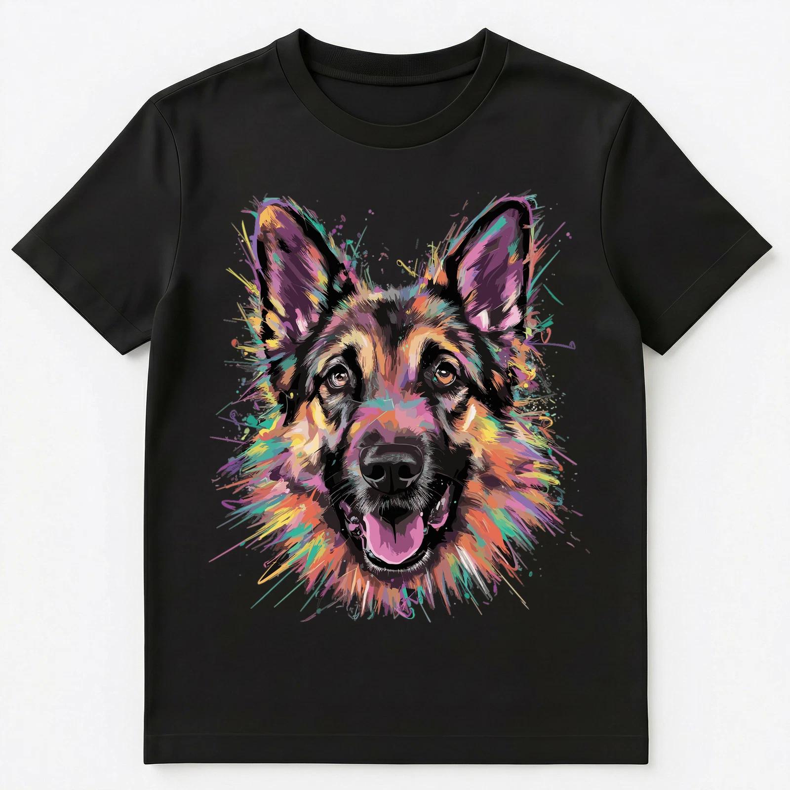 

Colorful Paint Splash German Shepherd Face Art Graphic Unisex T-Shirt S