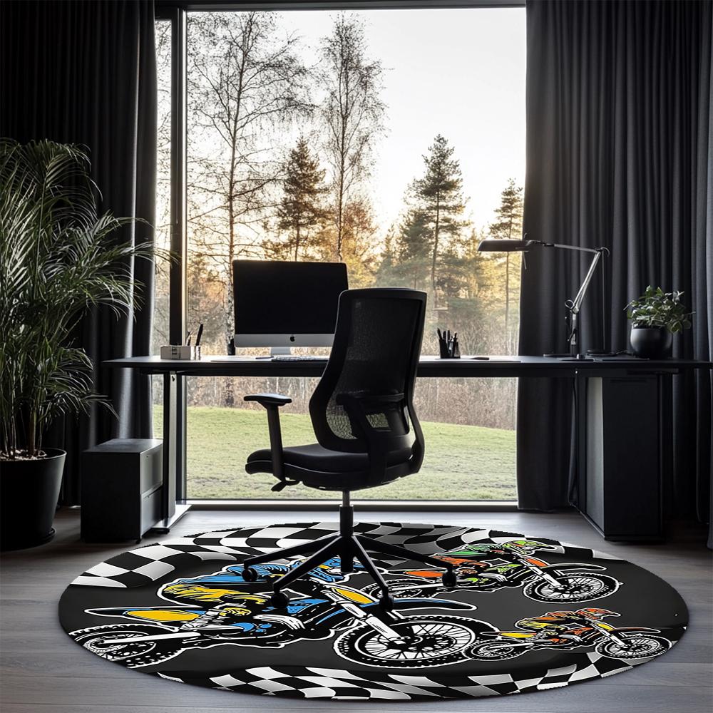 Off Road Motorcycles Printed Round Rug Carpet Chair Rug Area Rug Entryway Doormats,for Office Chair Living Room Bedroom Kitchen Room.