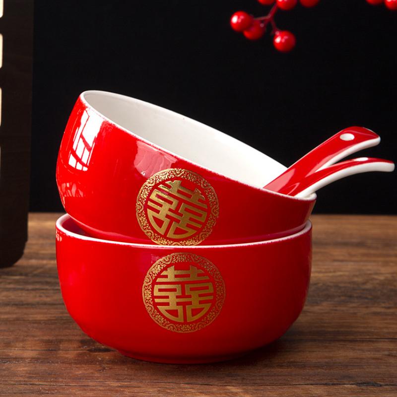 Chinese Wedding Tea Set Red Wedding Bowl Chopsticks Covered Bowl Toast Change Tea Set Solid Wooden Tray Wedding Supplies