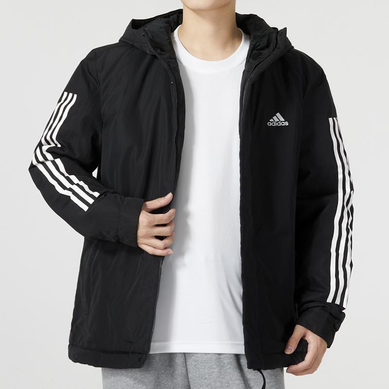 Adidas Three-Stripe Letter Logo Print Cotton Jacket Men Outerwear Black IP2537