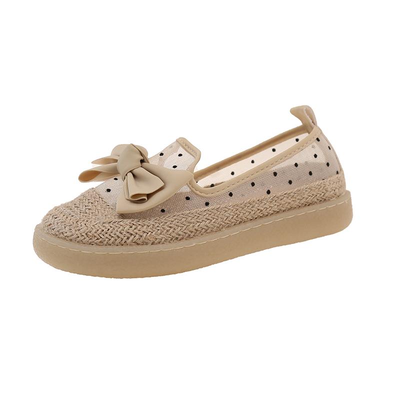 Fashion Bow Flats Loafers Shoes Women Weave Mesh Casual Soft Sole Sandals 2025 Trend Summer Beach Shallow Comfort Sandalias De Mujer