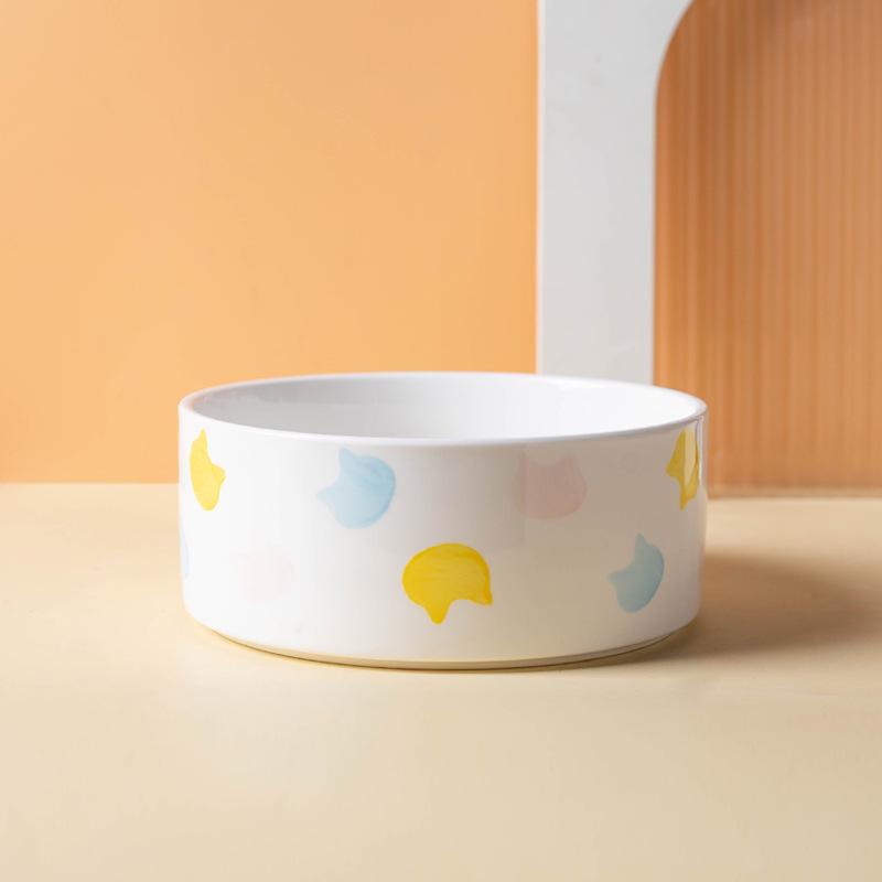 Non-Slip Ceramic Cat and Dog Bowl with Wooden Stand - Black, High-Footed Design for Cervical Spine Protection