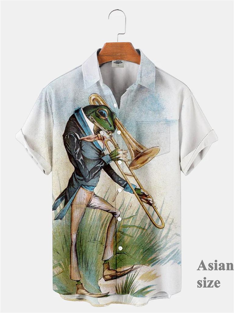 Funny Frog 3D Printed Graphic Men Streetwear Women Casual Fashion Short Sleeves Shirts Lapel Button Shirt New Unisex Clothing