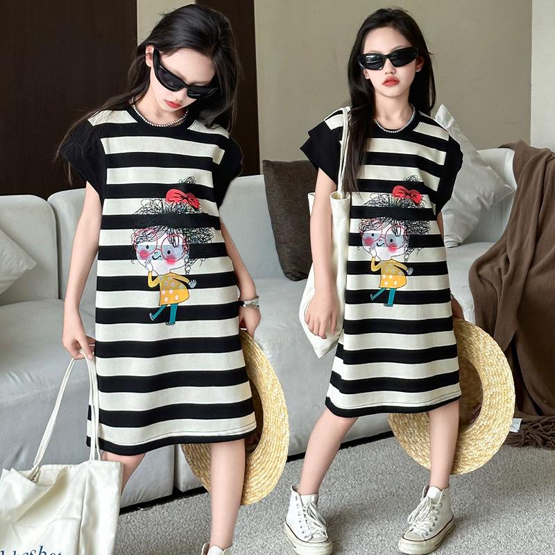 

Girls Summer Striped Princess Dress - 2025 Korean Style 130 cm