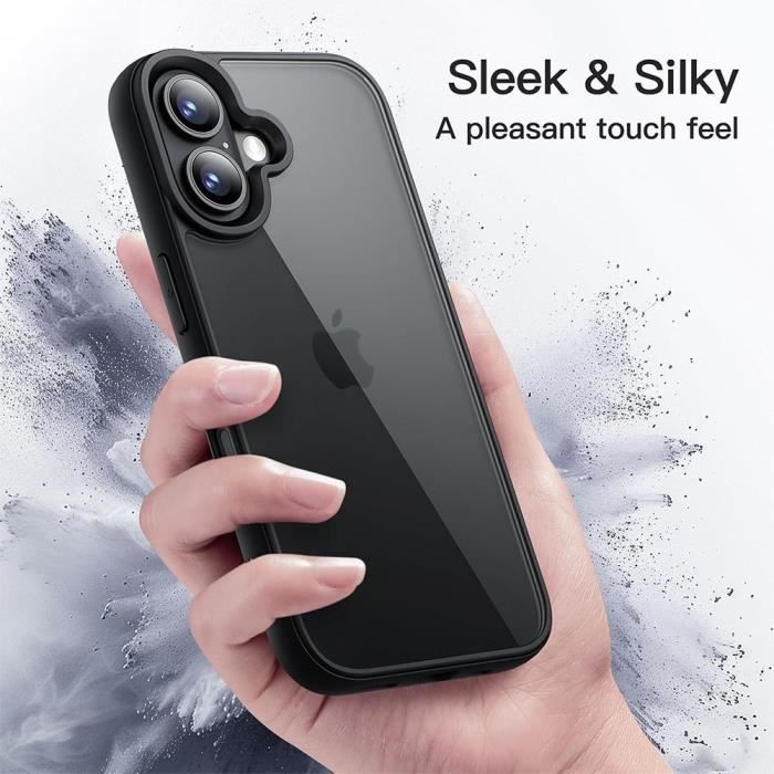 Coque + 2 Verres Trempés pour iPhone 16 Plus - Coque Antichoc Rigide Noir avec Dos Translucide