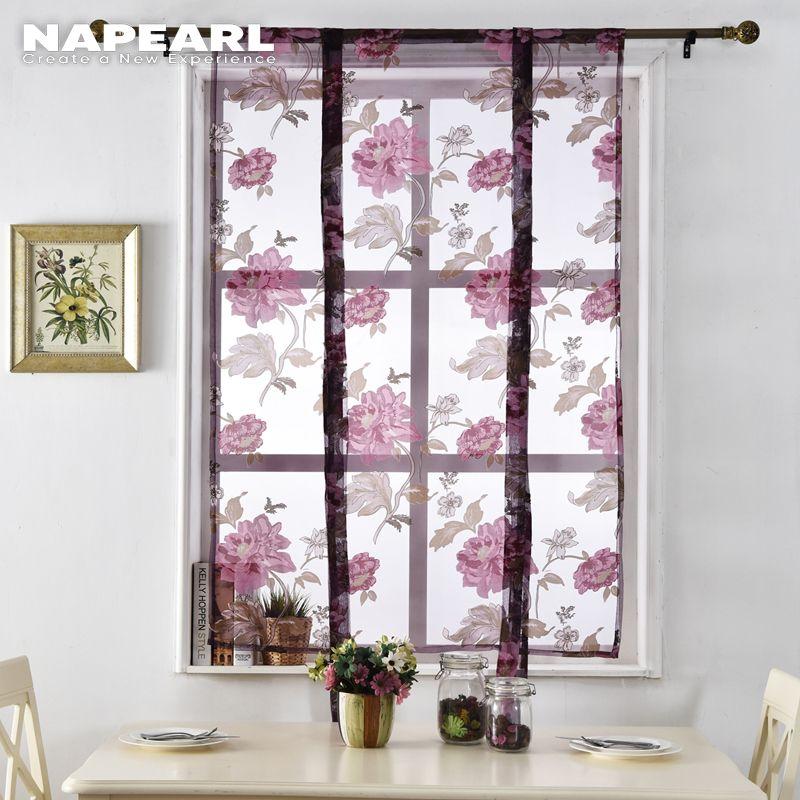 1PC NAPEARL Short Window Sheer Curtain Kitchen Fashion Decorative Curtains Floral Print Tulle For Home Decor