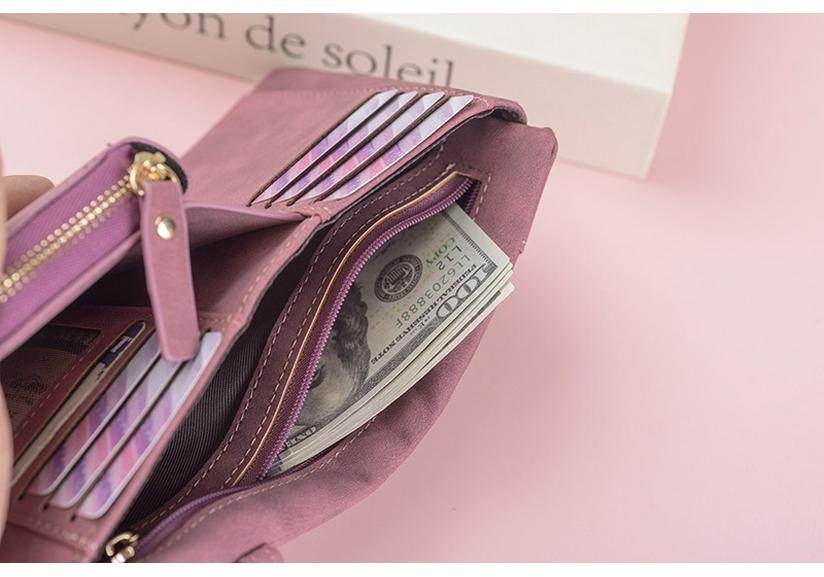 Mattierte dreifach faltbare Geldbörse für Damen: Großes Fassungsvermögen, Mehrere Kartenfächer, Münzfach, Schnalle, Patchwork-Design