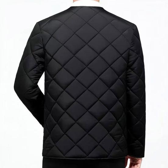 Men Cotton Coat O-Neck Long Sleeve Diamond-Shaped Stitching Button Placket Coat Solid
