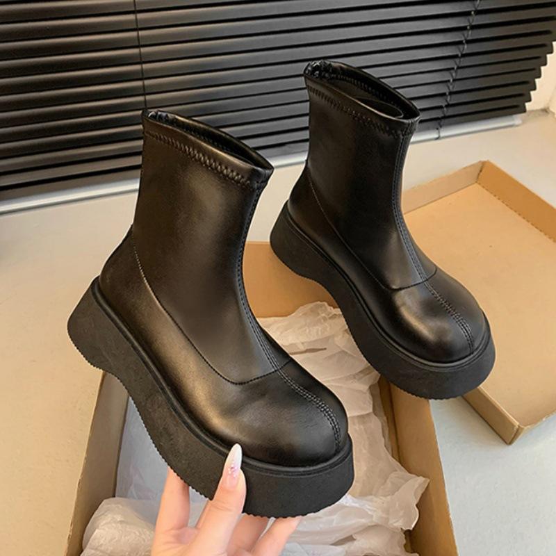 Leather White Short Boots Women's 2025 New Autumn and Winter Boots Platform Shoes Versatile Single Boots Small Martin Boots