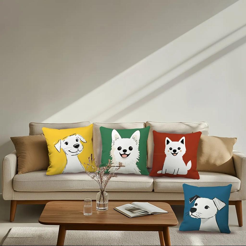 4pcs Multicolored cartoon dog digital printing pillow cover Short plush Suitable living rooms bedrooms sofas throw cushion cover