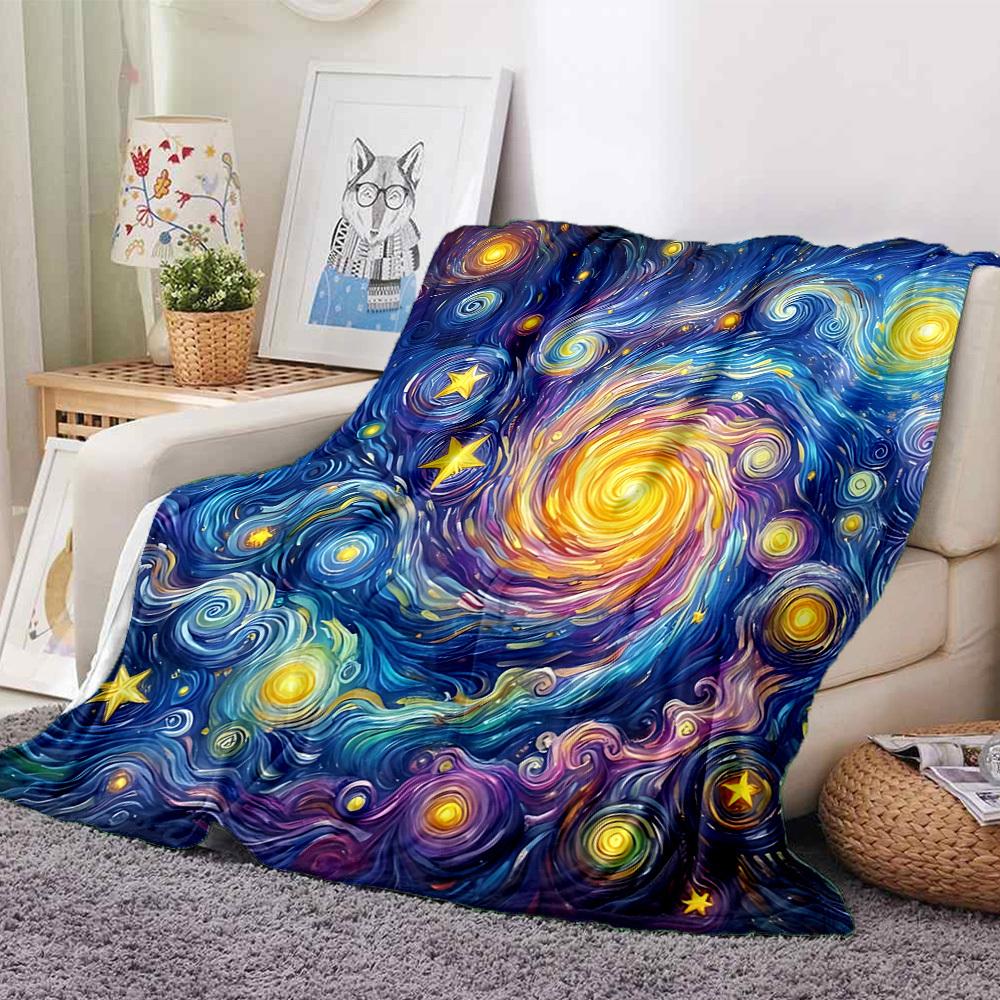 1pc Starry Night Cosmic Swirl Blanket, Lightweight Flannel Throw Blanket For Sofa, Bed, Travel, Camping, Living Room, Office, Couch, Chair, And Bed