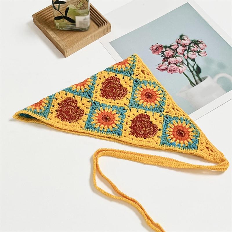 Crochet Anti-uv Bandana Knitted Hair Kerchief Tie Back for Head Wrap Color Matching for Triangle Turban for Girls Photo