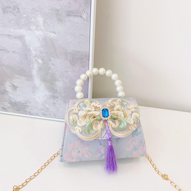 Charming Ancient-Style Pearl Handbag for Little Girls – Cute Outdoor Princess Coin Purse