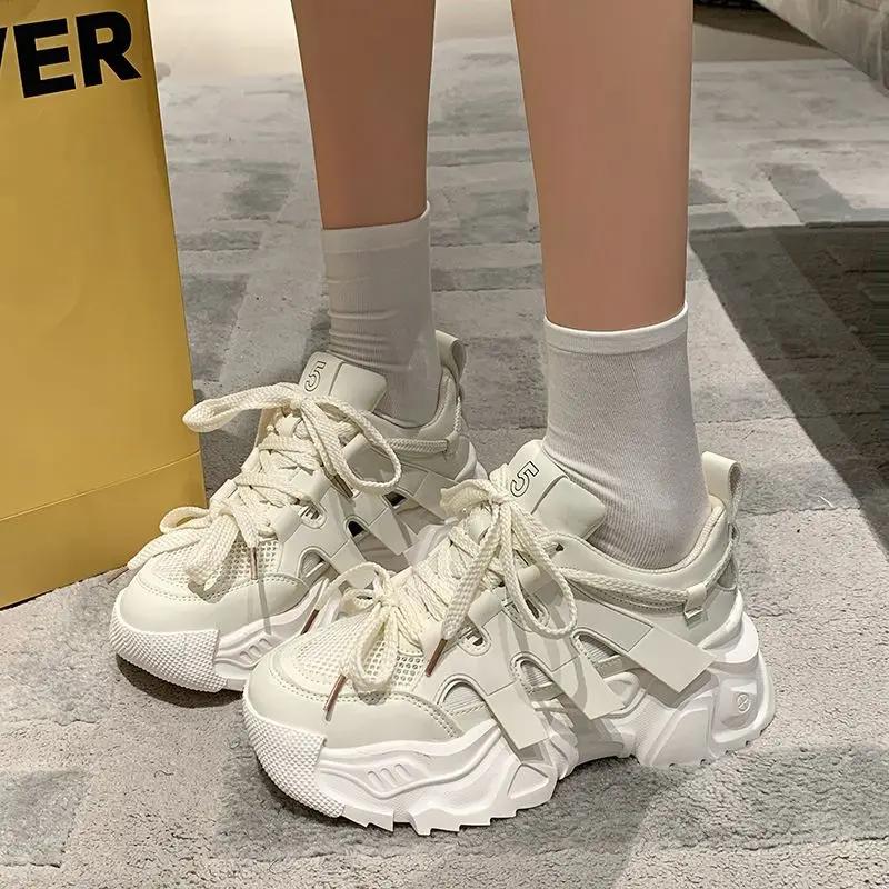 Women's Shoes Low Athletic Sports Female Footwear Mesh Breathable High on Platform Lace Up Sneakers New Arrival 2025 Y2k Fashion