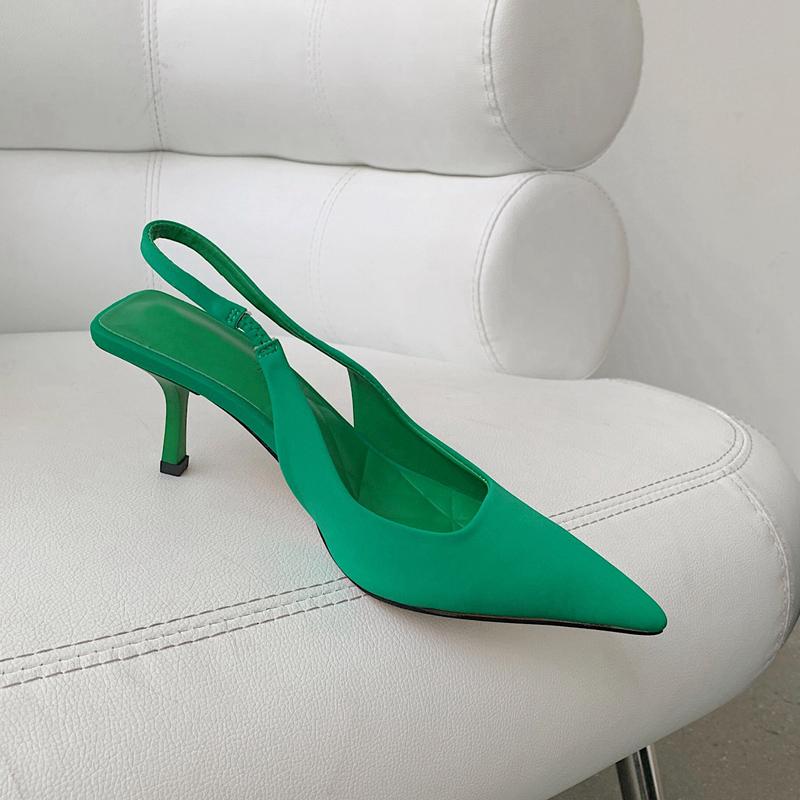 Fashion Thin High Heels Slingback Sandals Pointed Toe Slip On Mules Shoes Ladies Elegant Shallow Pumps Party Dress Sho