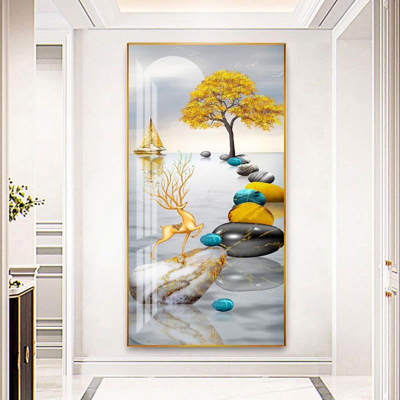 Nowy Chiński Złoty Kamień Zen Obraz na Płótnie Feng Shui Plakaty i Druki Sztuka Ścienna do Dekoracji Salonu Ganku Cuadros
