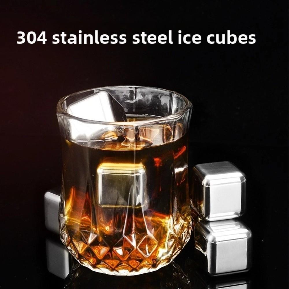 4/6/8pcs Set 304 Stainless Steel Ice Cubes Reusable Quick-Freeze Cooling Rock with Clip Odorless Bar Tool for Beer Whiskey