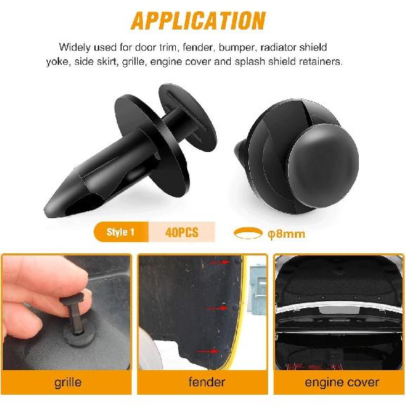 GOOACC GRC-18 100 Stück 7mm 8mm 10mm Nylon-Druckspreiznieten Ersatzkit, Stoßfängerbefestigung Nietenclips GM 21030249 Ford N807389S
