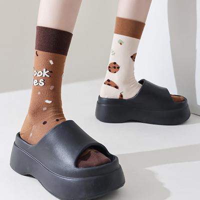 1 Pair Winter Cartoon Socks Asymmetric Animal Printing Piled Socks Mid-tube Calf Socks Sport