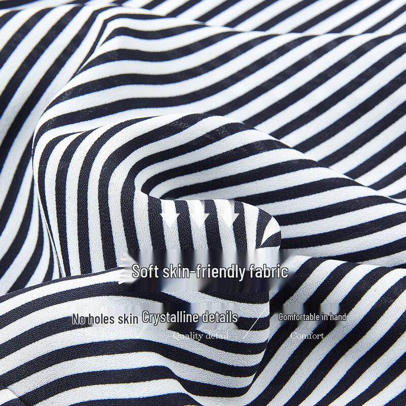 Women's 75D Chiffon Striped Stand Collar Shirt