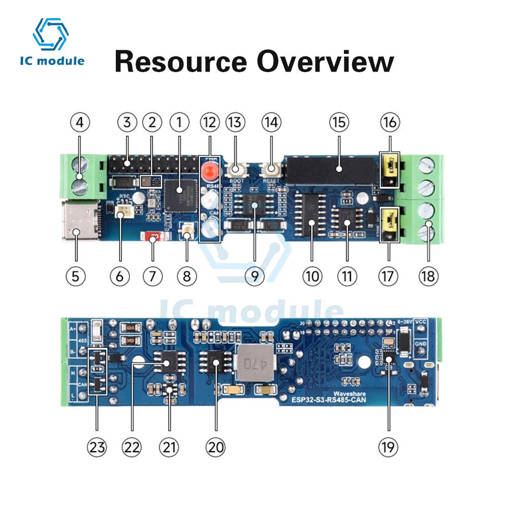 ESP32-S3 RS485/CAN Industrielle Steuerplatine 1-Kanal-Relais mit WiFi Bluetooth & Typ-C-Schnittstelle