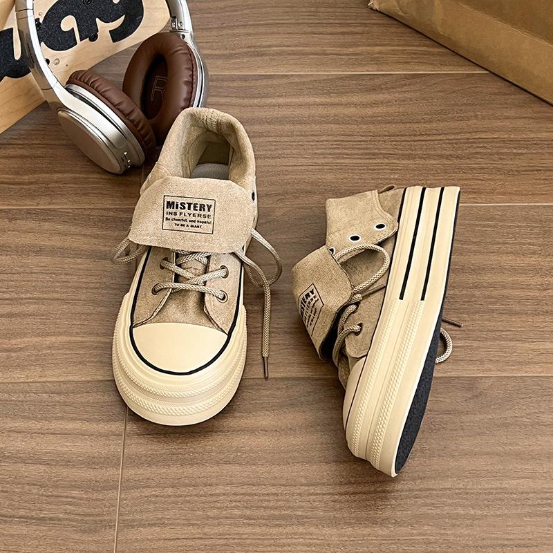 

Popular retro classic thick-soled high-top canvas shoes women s 2025 new summer height increase versatile casual board shoes 40 хаки