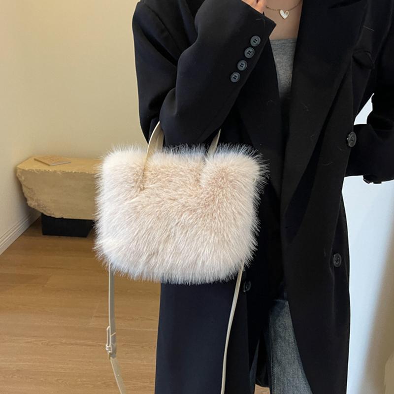 Sac fourre-tout en fausse fourrure pour femme, sac seau en peluche, design de luxe, sacs à main pour dames, sacs à bandoulière doux pour l'hiver