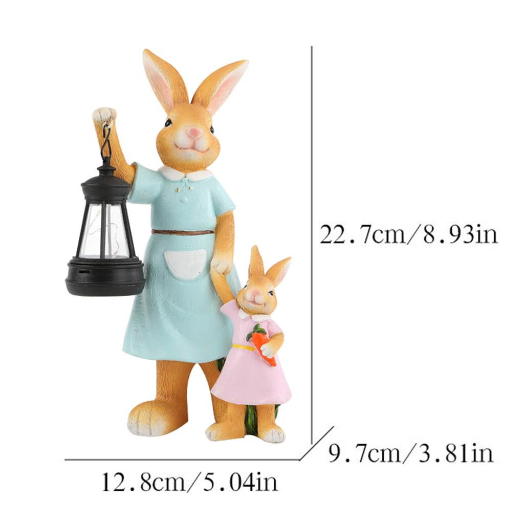 Resin Rabbit Garden Ornament with Solar Light Cute Rabbit Animal Ornament for Backyard Pond Patio Porch Outside Decorations