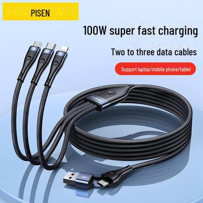 PISEN 100W 3-in-1 Super Fast Charging Cable for Mobile Phones and Notebooks