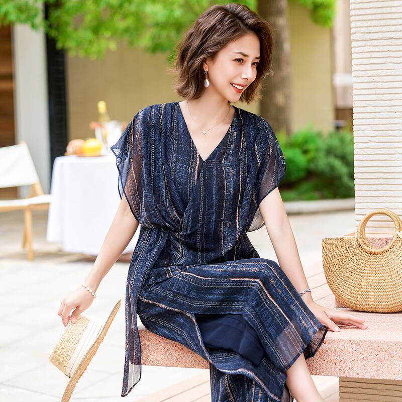 Jianhu Mid-Aged Women's Summer Elegant Top & Long Skirt Set