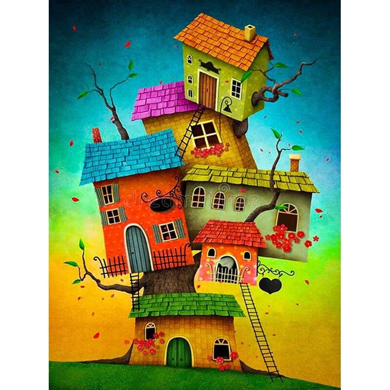 

5D Diy Алмазная картина Цветной домашний пейзаж Алмазная вышивка Крестиком Фотографии Стразы Мозаика Decortion Full Round 20x30CM