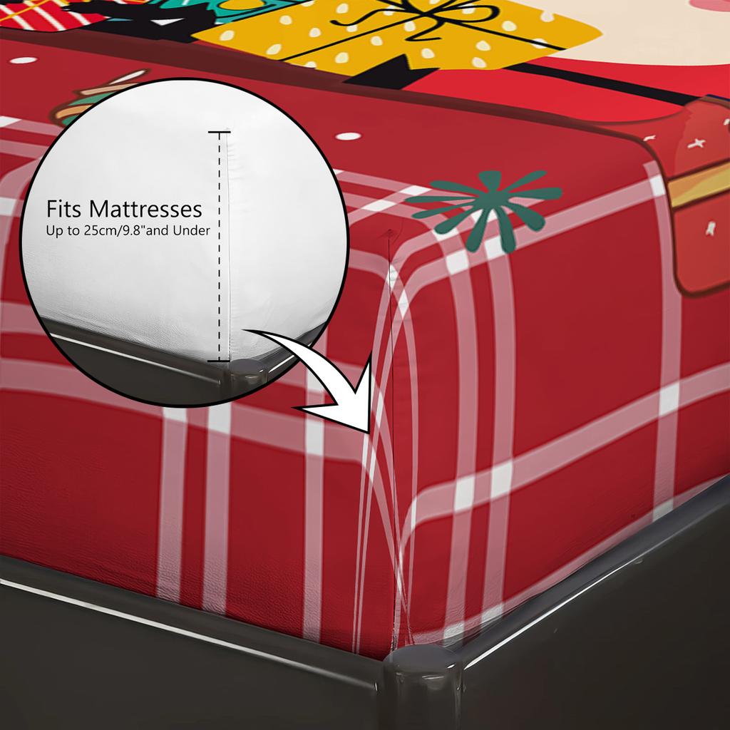 3pcs red checkered Santa Claus print coreless bed sheet set multi size bed cover bedroom bedding decoration machine washable